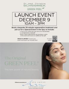 Green Peel Launch Event December 9 from 10 am - 3 pm at Spa Aquae